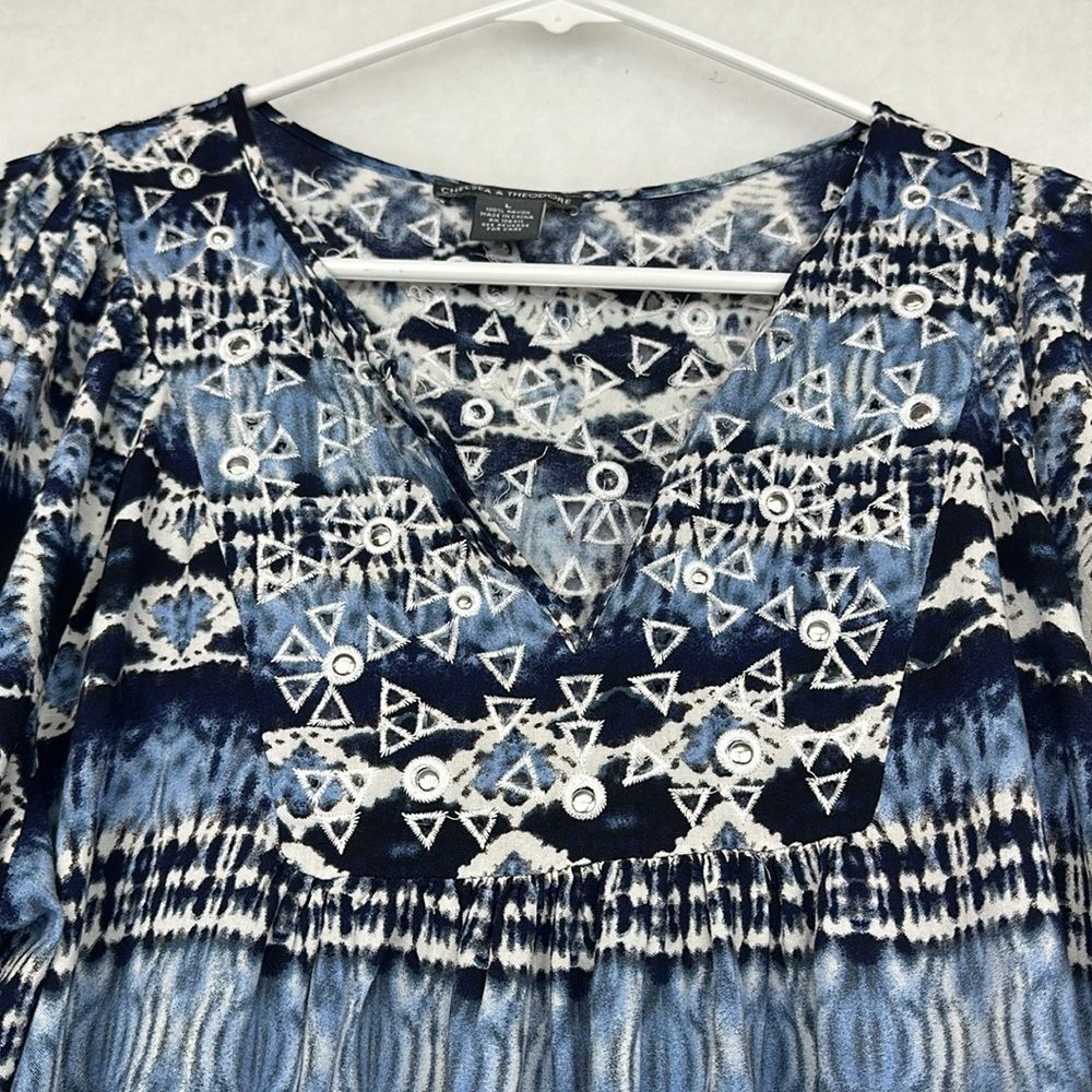 Chelsea & Theodore Boho tunic swim coverup dress 3/4 sleeves Sz Large - Picture 5 of 11